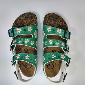 CALCEO GREEN FLORAL THREE BUCKLE SANDAL 38